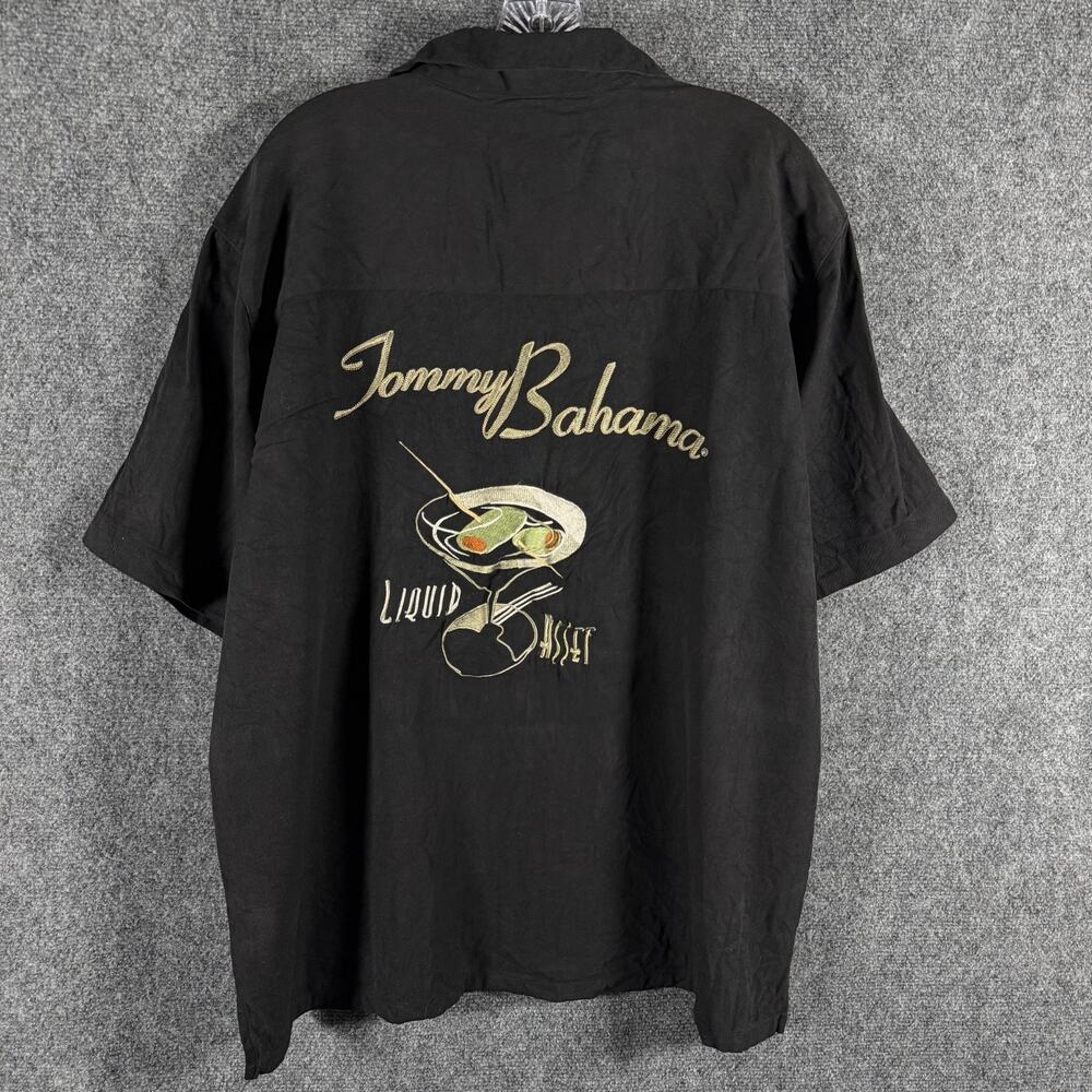 Tommy Bahama Liquid Assets Shirt Mens XL Black Silk Martini Cocktail Embroidered